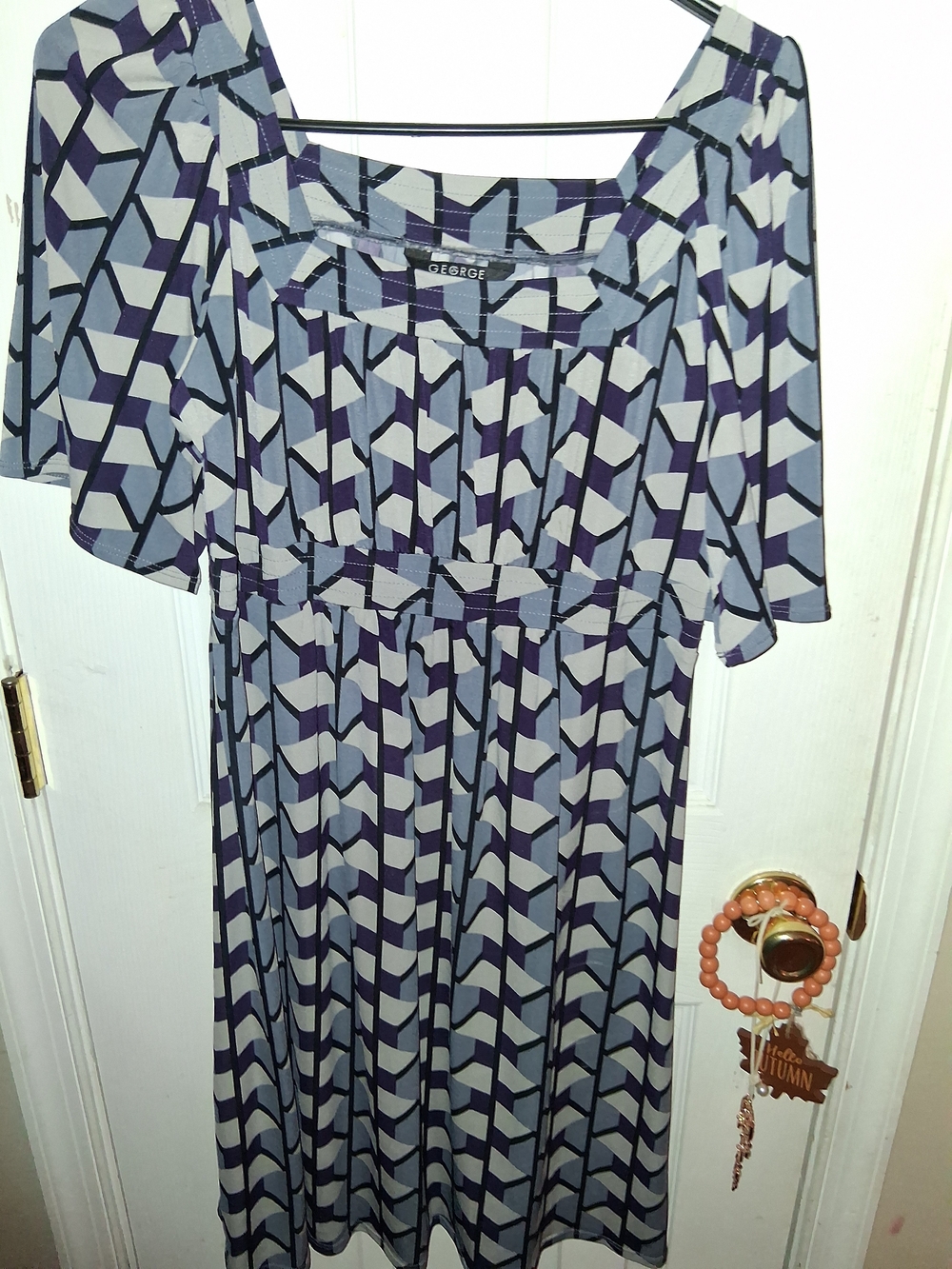 George Blue, Purple & White Geometric Midi Dress